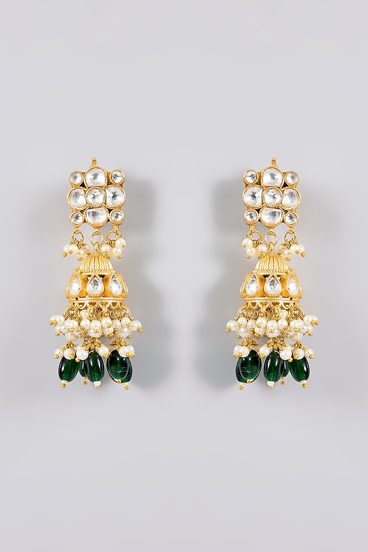 Gold Finish Kundan Polki & Green Stone Choker Necklace Set by Adityam Jewels at Pernia's Pop Up Shop