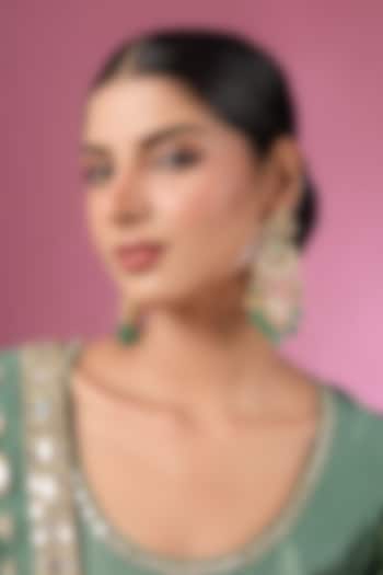 Gold Finish Kundan Polki & Green Stone Chandbali Earrings by Adityam Jewels at Pernia's Pop Up Shop
