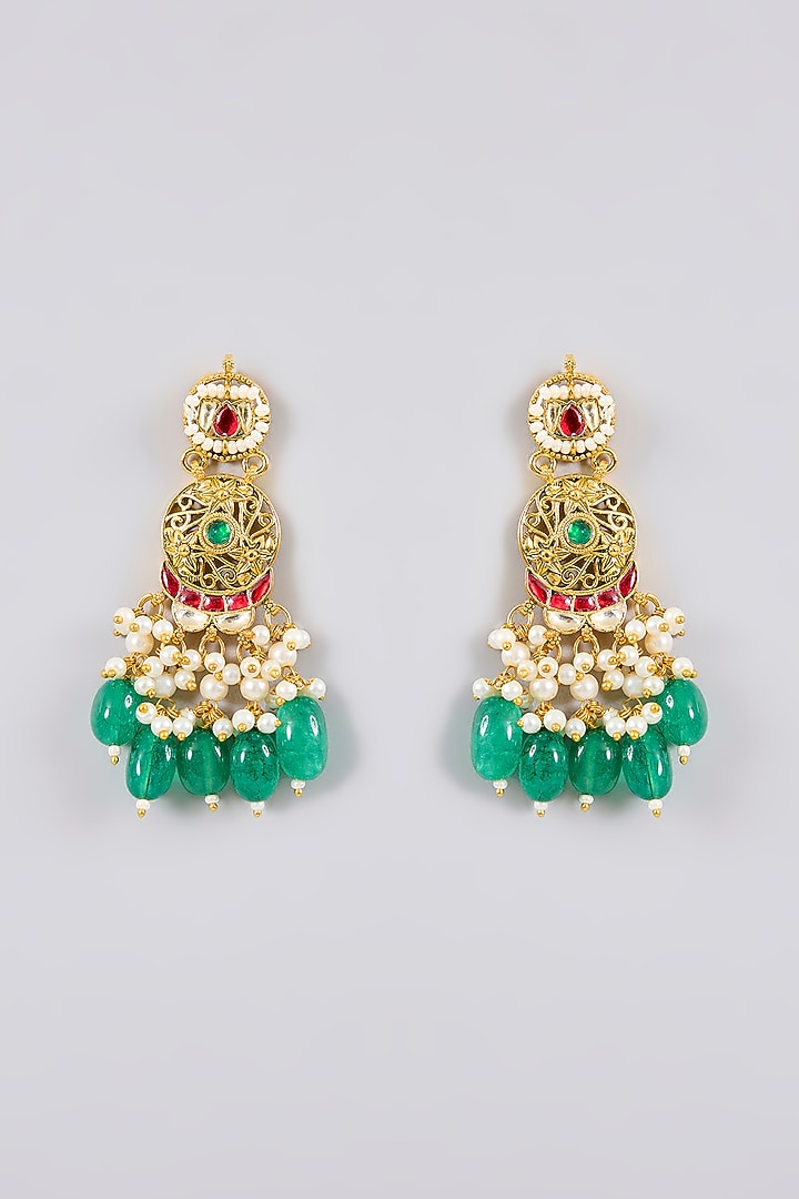 Gold Finish Kundan Polki & Green Stone Choker Necklace Set by Adityam Jewels at Pernia's Pop Up Shop
