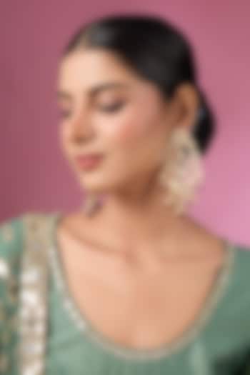 Gold Finish Kundan Polki & Red Stone Chandbali Earrings by Adityam Jewels at Pernia's Pop Up Shop