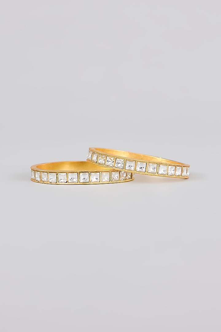 Gold Finish Kundan Polki Bangles (Set Of 2) by Adityam Jewels at Pernia's Pop Up Shop