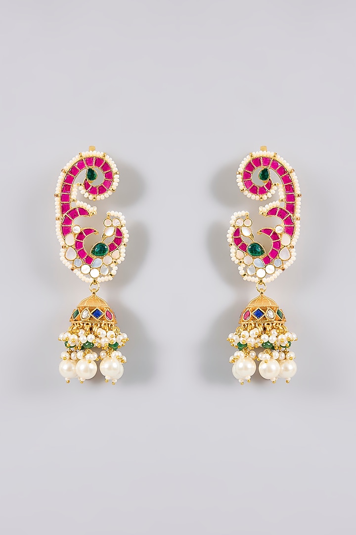 Gold Finish Kundan Polki & Multi-Colored Stone Kaanphool Earrings by Adityam Jewels at Pernia's Pop Up Shop