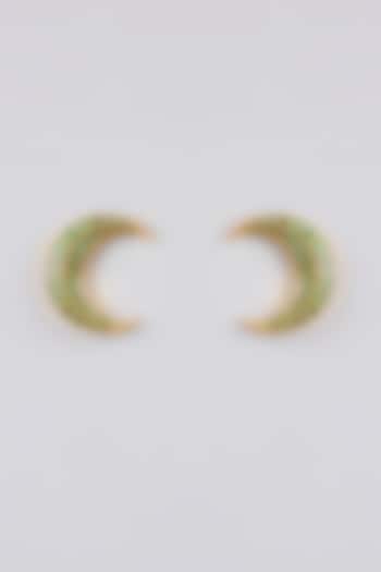 Gold Finish Kundan Polki & Green Stone Moon Stud Earrings by Adityam Jewels at Pernia's Pop Up Shop