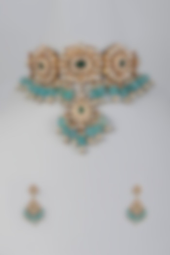 Gold Finish Beads & Kundan Polki Necklace Set by Adityam Jewels at Pernia's Pop Up Shop