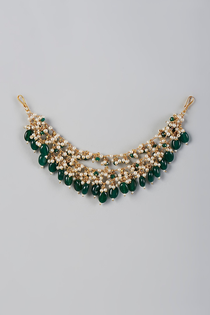 Gold Finish Green Kundan Polki Ear Chains by Adityam Jewels