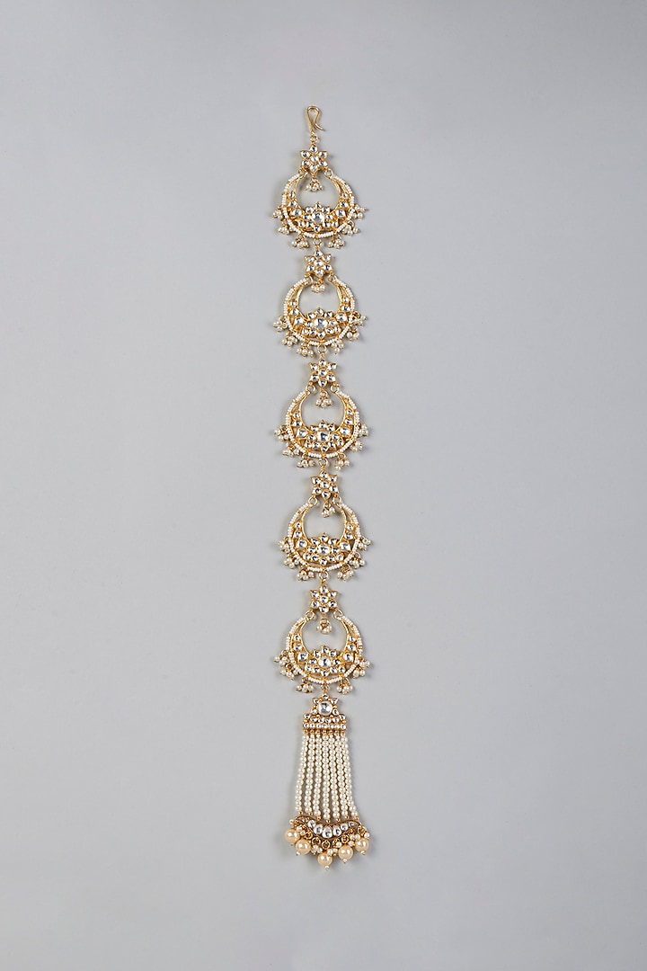 Gold Finish Kundan Polki Hair Braid by Adityam Jewels at Pernia's Pop Up Shop