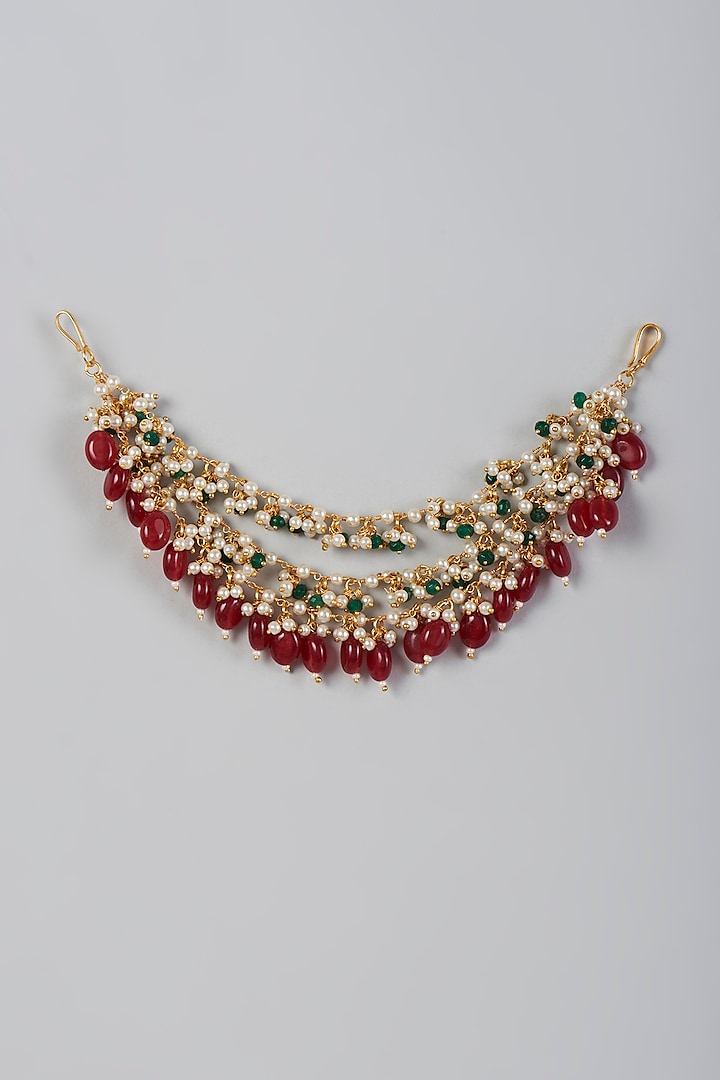Gold Finish Beads & Kundan Polki Ear Chains by Adityam Jewels at Pernia's Pop Up Shop