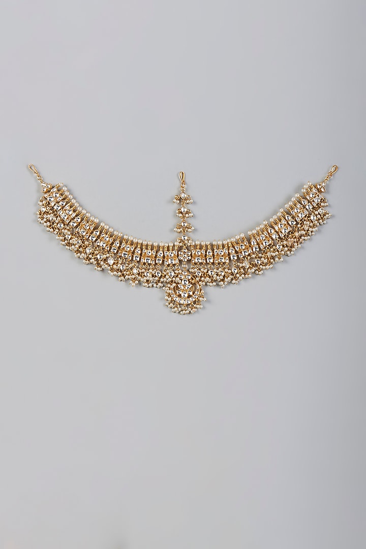 Gold Finish Kundan Polki Mathapatti by Adityam Jewels at Pernia's Pop Up Shop