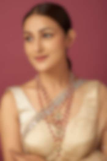 Gold Finish Beads & Kundan Polki Long Necklace by Adityam Jewels at Pernia's Pop Up Shop