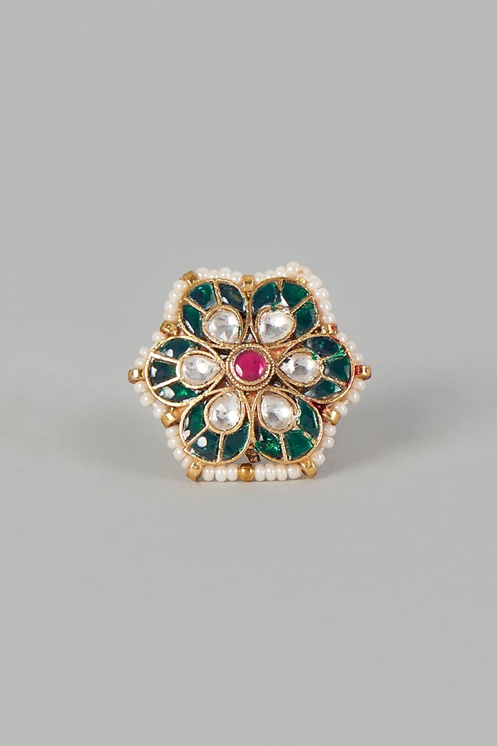 Gold Finish Kundan Ring by Adityam Jewels at Pernia's Pop Up Shop