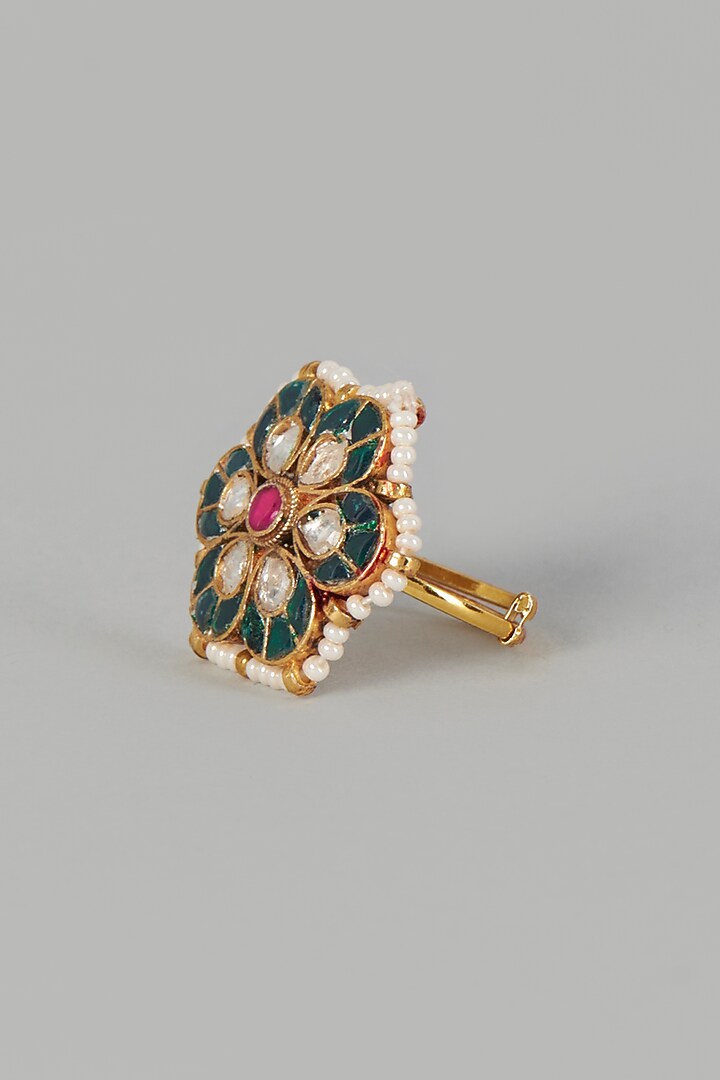 Gold Finish Kundan Ring by Adityam Jewels at Pernia's Pop Up Shop