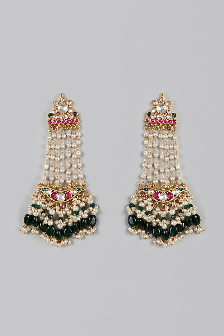 Gold Finish Kundan Polki Earrings by Adityam Jewels