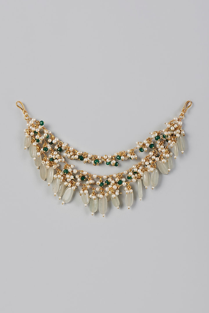 Gold Finish Kundan & Beads Earchain by Adityam Jewels at Pernia's Pop Up Shop