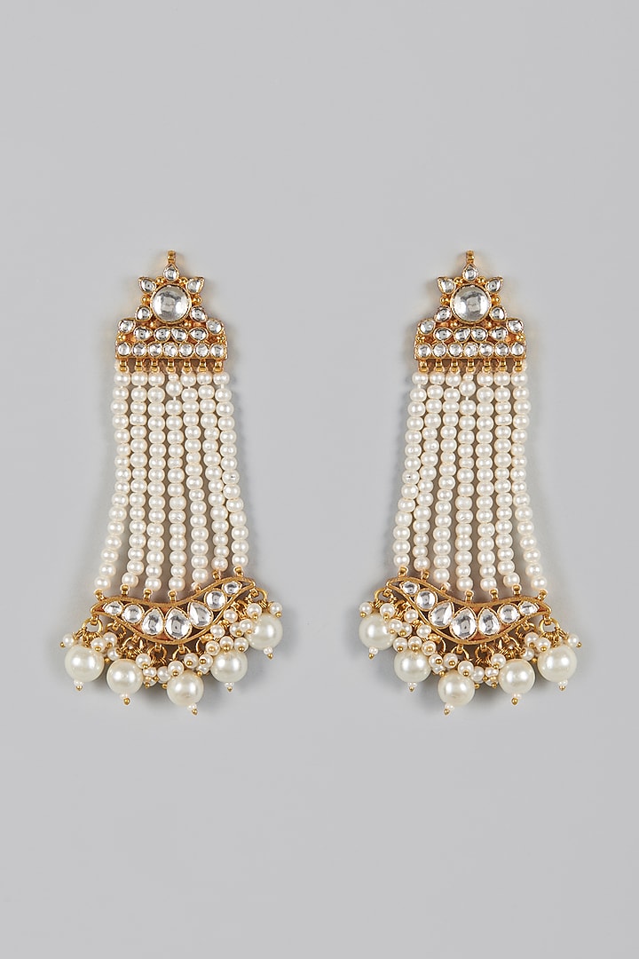 Gold Finish Kundan Earrings by Adityam Jewels at Pernia's Pop Up Shop