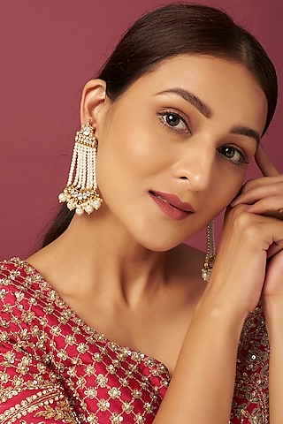 Gold Finish Kundan Earrings by Adityam Jewels
