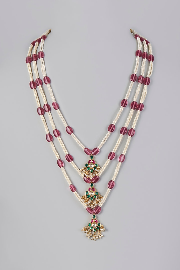 Gold Finish Kundan Polki Long Necklace by Adityam Jewels at Pernia's Pop Up Shop