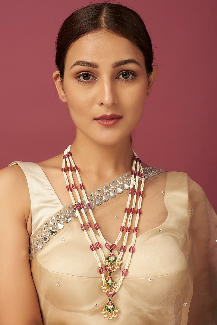 Gold Finish Kundan Polki Long Necklace by Adityam Jewels at Pernia's Pop Up Shop