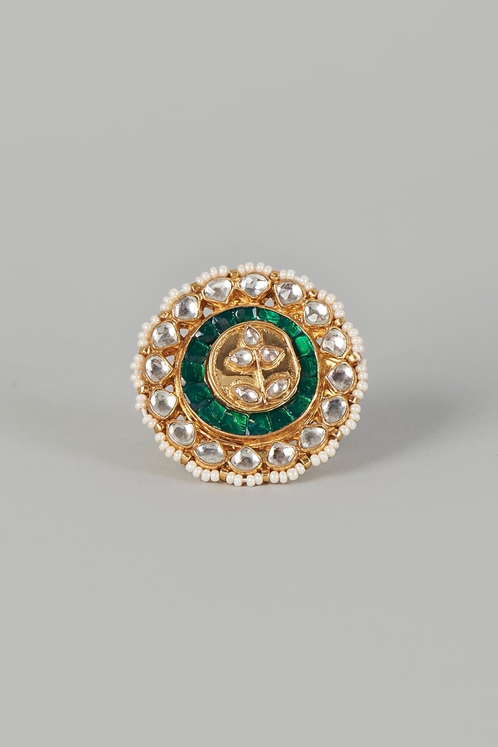 Gold Finish Kundan Polki Ring by Adityam Jewels at Pernia's Pop Up Shop