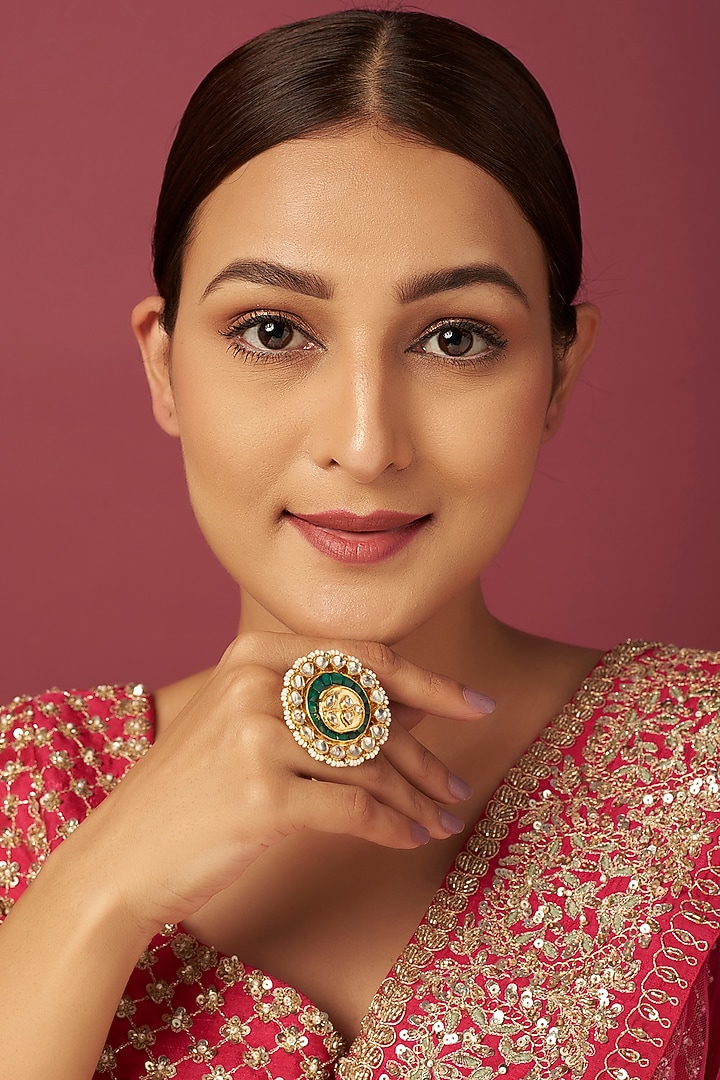 Gold Finish Kundan Polki Ring by Adityam Jewels at Pernia's Pop Up Shop