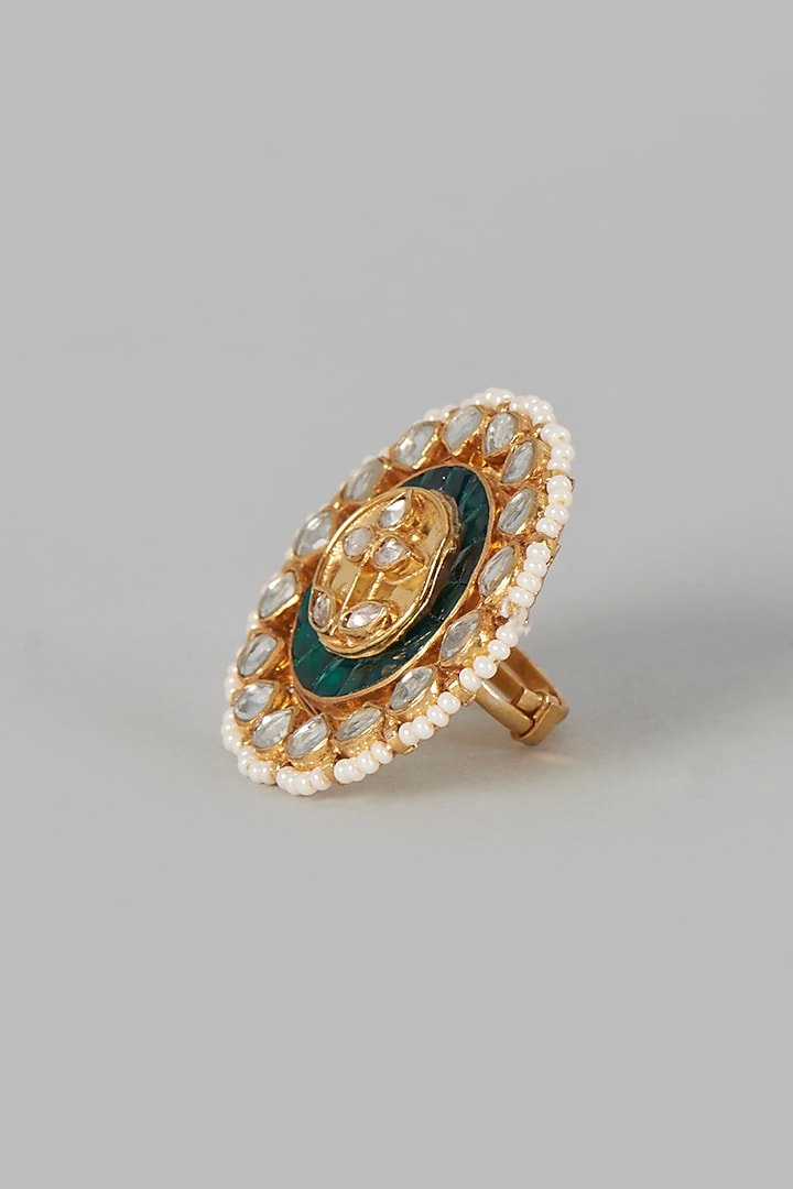 Gold Finish Kundan Polki Ring by Adityam Jewels at Pernia's Pop Up Shop