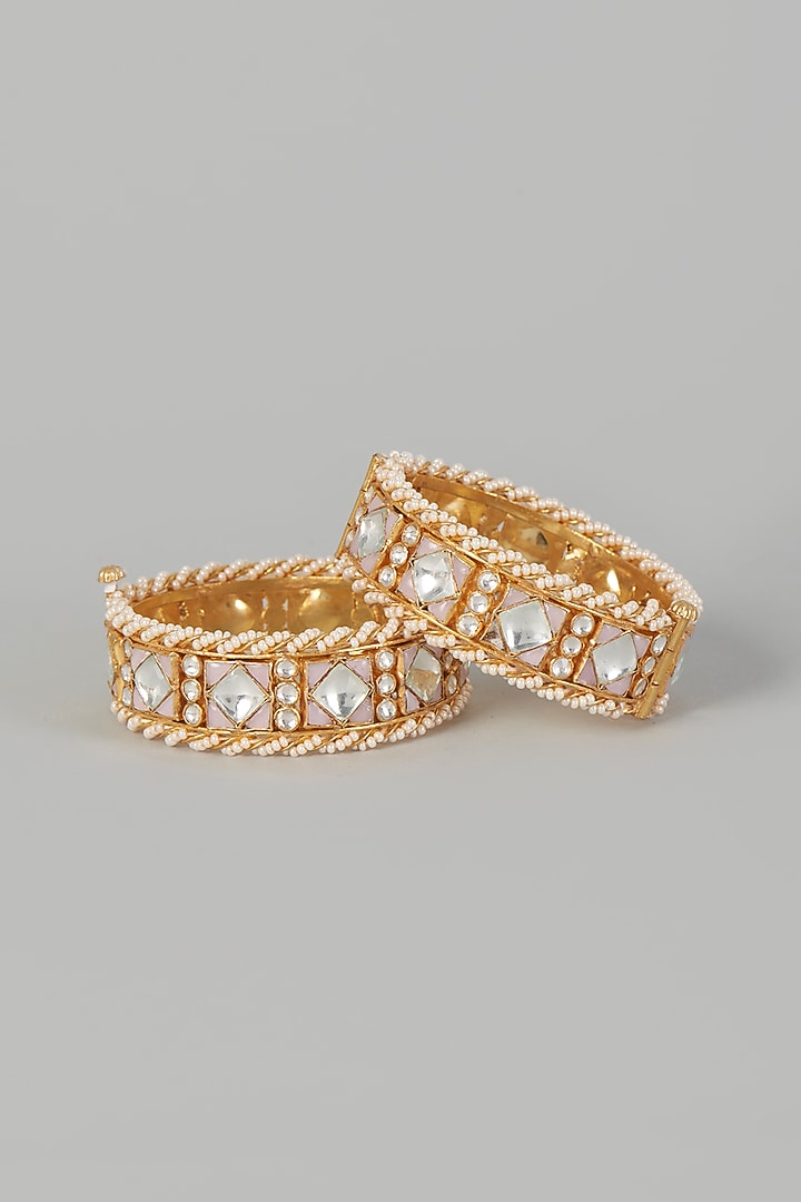 Gold Finish Kundan Bangles (Set of 2) by Adityam Jewels at Pernia's Pop Up Shop