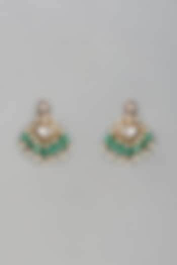 Gold Finish Kundan Polki & Green Drop Earrings by Adityam Jewels at Pernia's Pop Up Shop