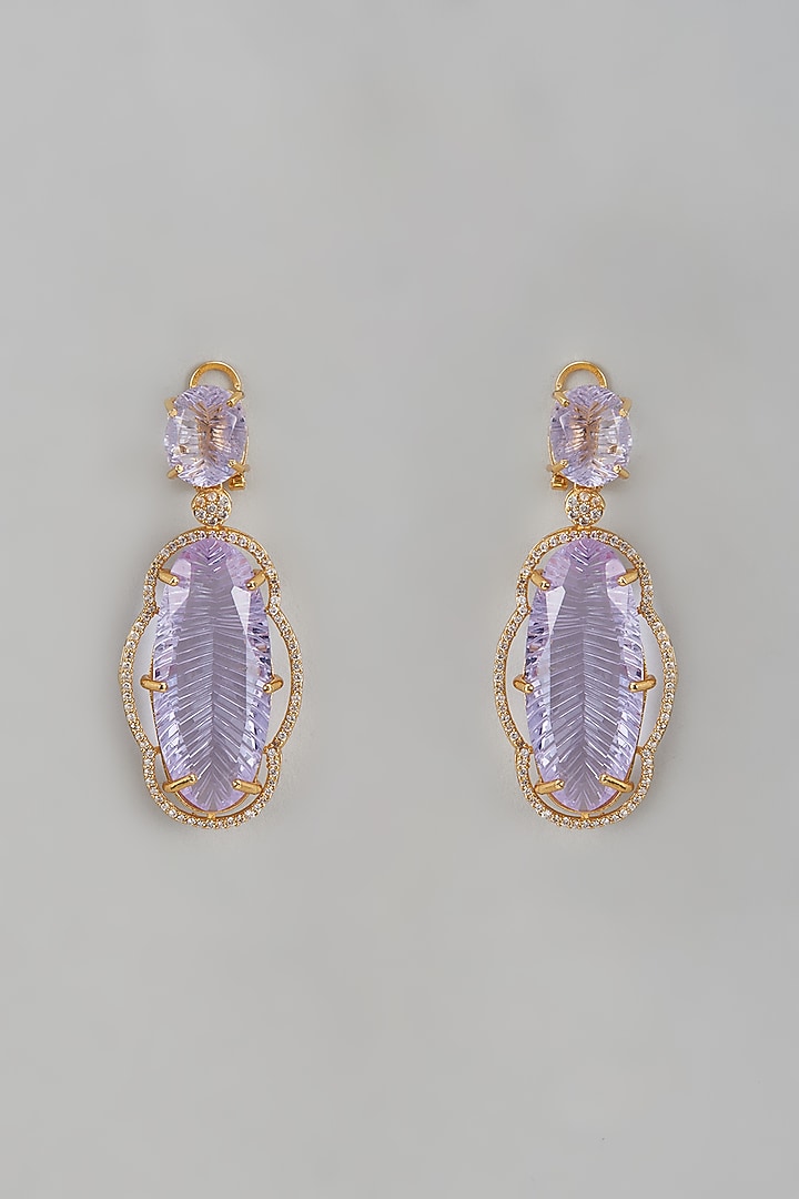 Gold Finish Purple Kundan Polki Dangler Earrings by Adityam Jewels at Pernia's Pop Up Shop