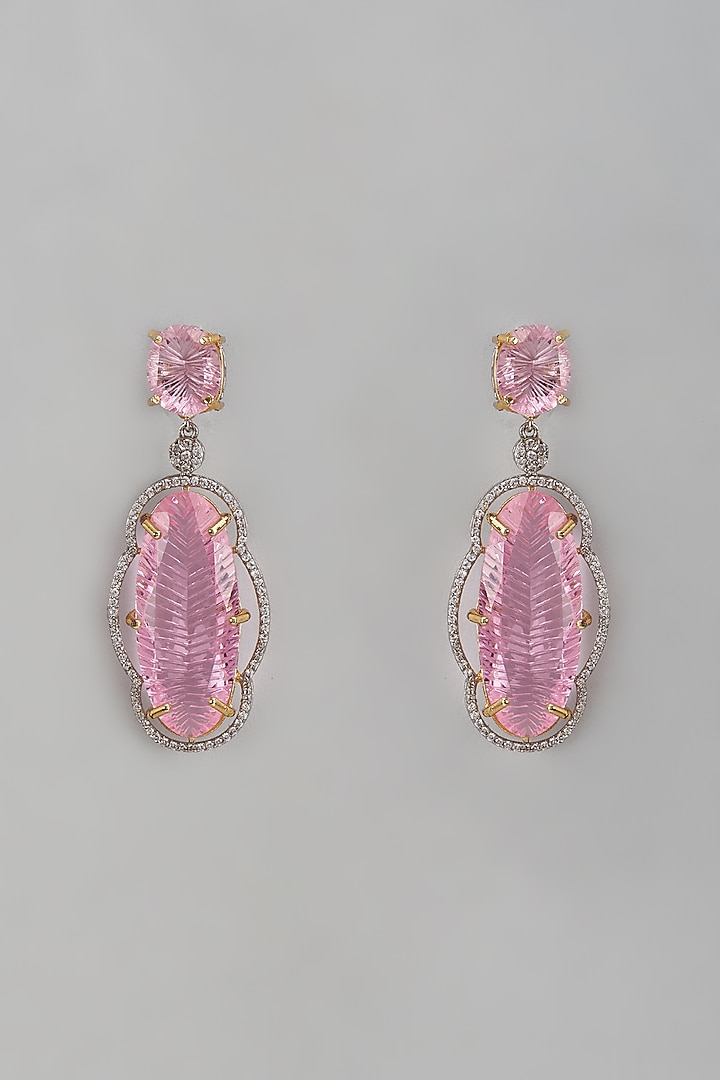White Finish Pink Kundan Polki Dangler Earrings by Adityam Jewels at Pernia's Pop Up Shop