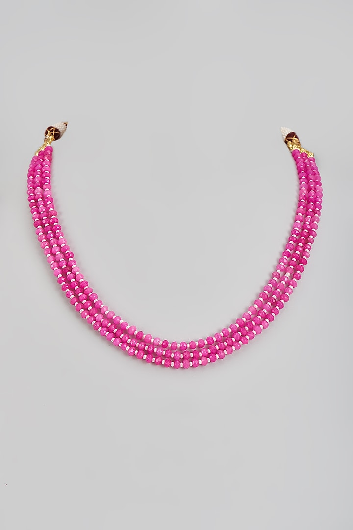 Gold Finish Pink Beaded Necklace by Adityam Jewels at Pernia's Pop Up Shop