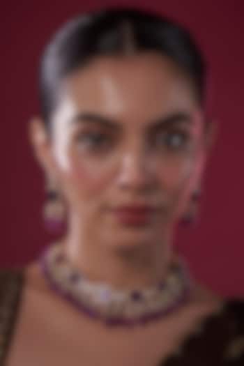 Gold Finish Purple Kundan Polki Choker Necklace Set by Adityam Jewels at Pernia's Pop Up Shop