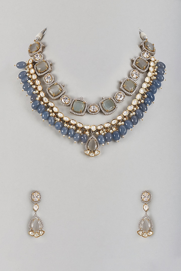 Gold Finish Kundan Polki Necklace Set by Adityam Jewels at Pernia's Pop Up Shop