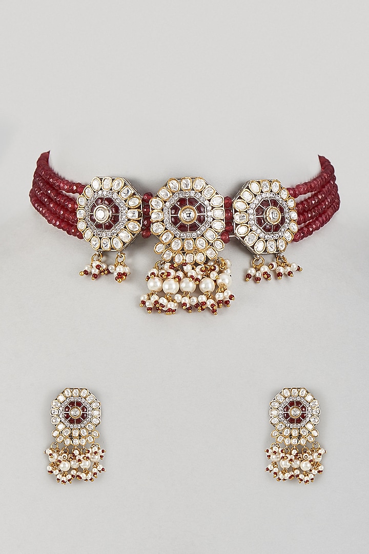 White Finish Kundan Polki Choker Necklace Set by Adityam Jewels at Pernia's Pop Up Shop