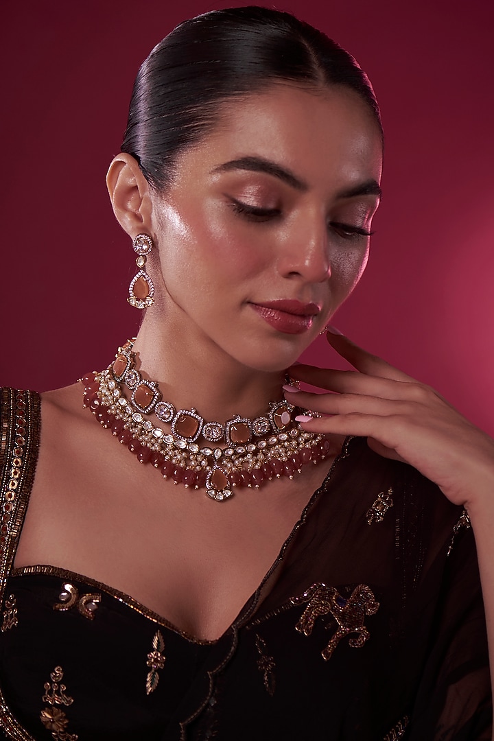 Gold Finish Kundan Polki Necklace Set by Adityam Jewels at Pernia's Pop Up Shop