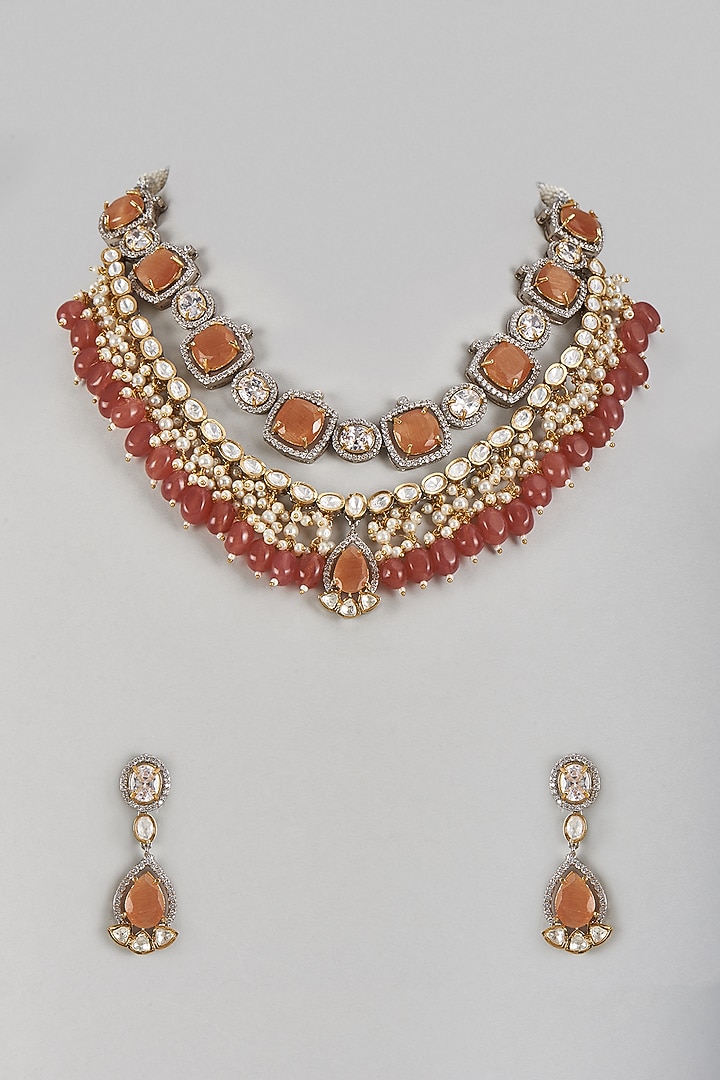 Gold Finish Kundan Polki Necklace Set by Adityam Jewels at Pernia's Pop Up Shop