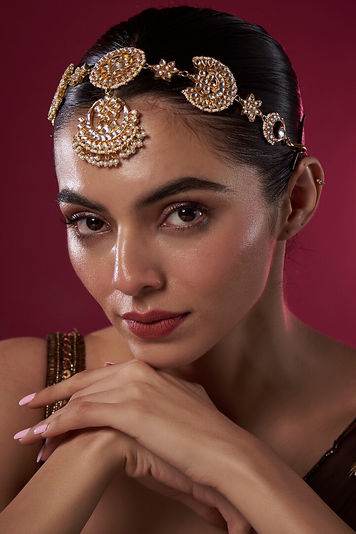 Gold Finish Kundan Polki Sheeshphool by Adityam Jewels at Pernia's Pop Up Shop