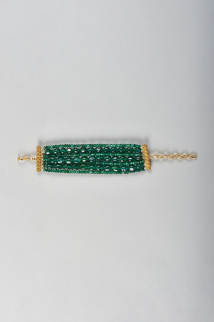 Gold Finish Green Kundan Polki Bracelet by Adityam Jewels at Pernia's Pop Up Shop