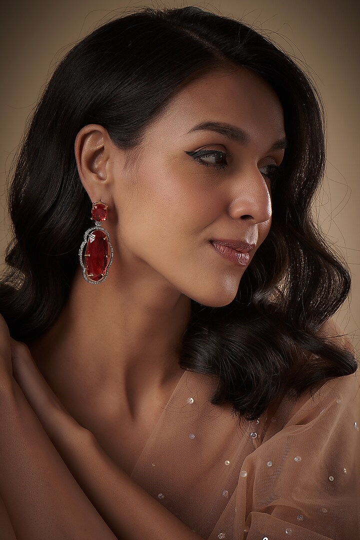 White Finish Kundan Polki Dangler Earrings by Adityam Jewels at Pernia's Pop Up Shop