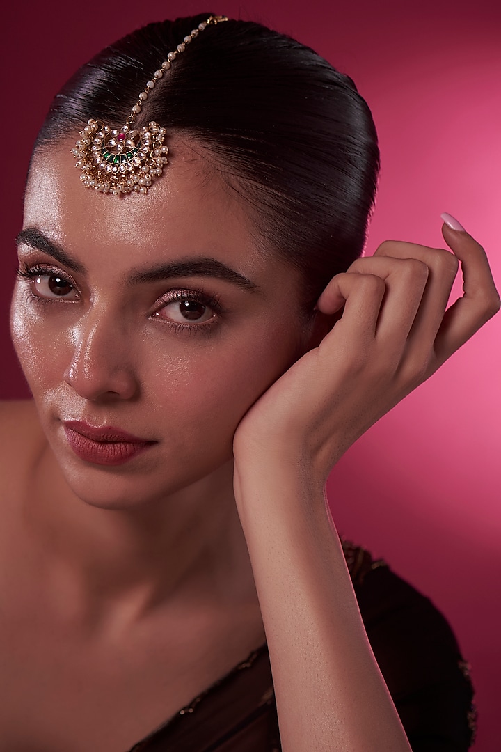 Gold Finish Kundan Polki Maangtikka by Adityam Jewels at Pernia's Pop Up Shop