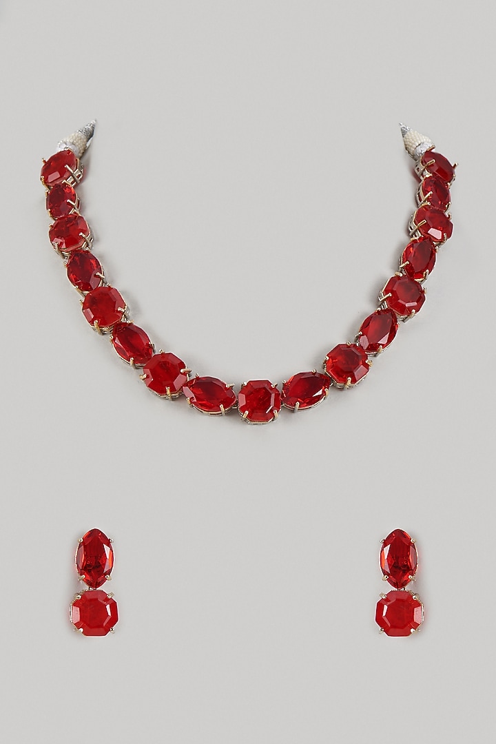 Gold Finish Kundan Polki Necklace Set by Adityam Jewels at Pernia's Pop Up Shop