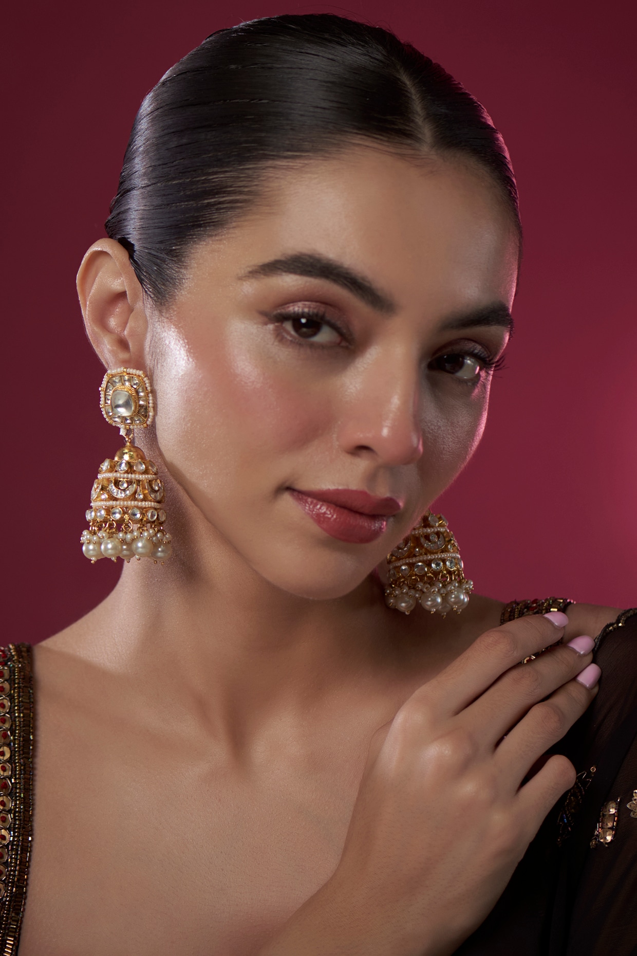Kundan Studded Drop Jhumka Earrings - I Jewels - 3605892