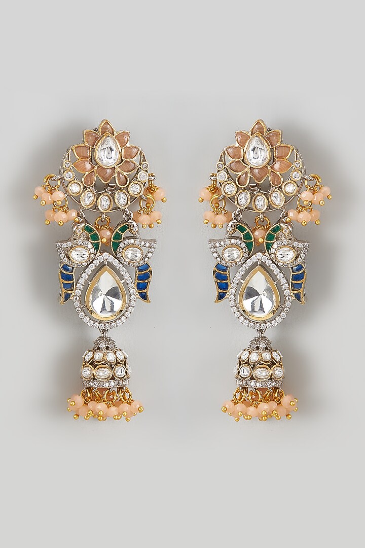 Gold Finish Orange Kundan Polki Chandbali Earrings by Adityam Jewels at Pernia's Pop Up Shop