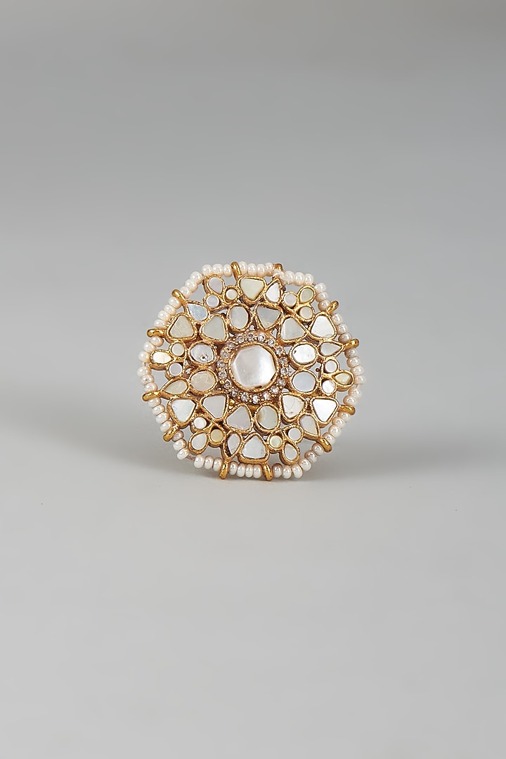 Gold Finish Kundan Polki & Mother of Pearl Ring by Adityam Jewels at Pernia's Pop Up Shop