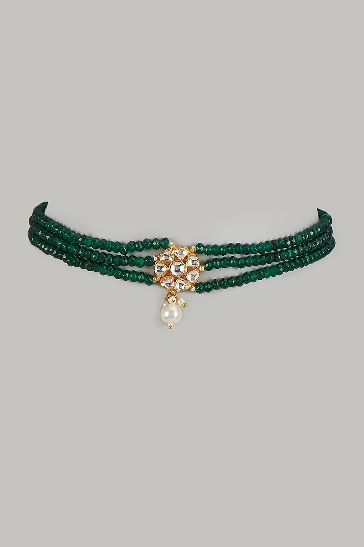 Gold Finish Green Kundan Polki Choker Necklace Design by Adityam Jewels at Pernia's Pop Up Shop 2024