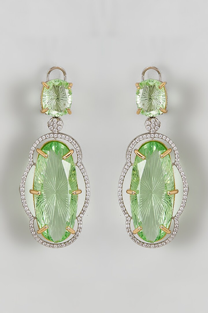 Gold Finish Green Kundan Polki Dangler Earrings by Adityam Jewels at Pernia's Pop Up Shop