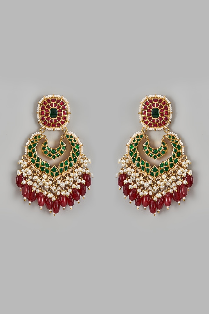 Gold Finish Kundan Polki Chandbali Earrings by Adityam Jewels at Pernia's Pop Up Shop