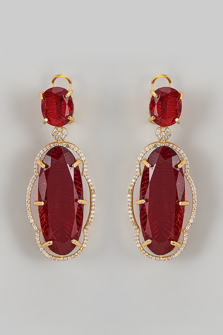 Gold Finish Red Kundan Polki Dangler Earrings by Adityam Jewels at Pernia's Pop Up Shop