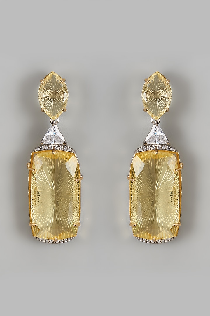 Gold Finish Yellow Kundan Polki Dangler Earrings by Adityam Jewels at Pernia's Pop Up Shop
