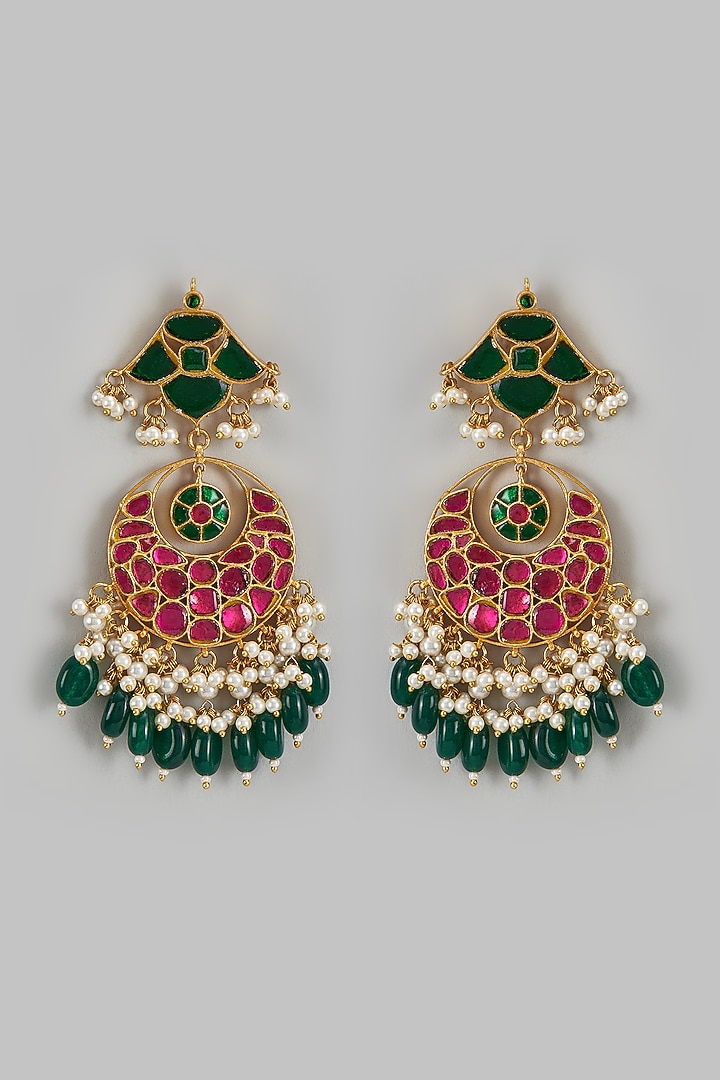 Gold Finish Kundan Polki Chandbali Earrings by Adityam Jewels at Pernia's Pop Up Shop