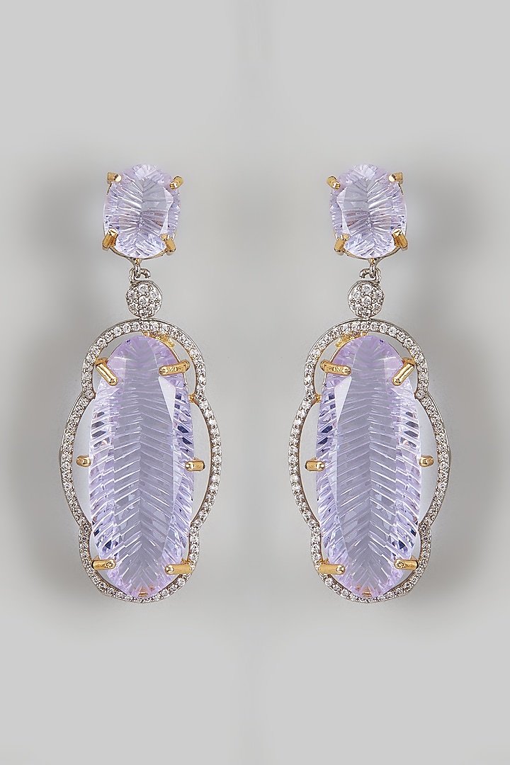White Finish Purple Kundan Polki Dangler Earrings by Adityam Jewels at Pernia's Pop Up Shop