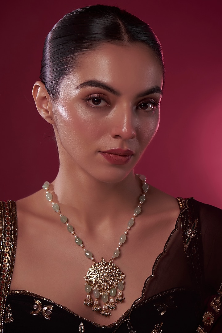 Gold Finish Kundan Polki Long Necklace by Adityam Jewels at Pernia's Pop Up Shop